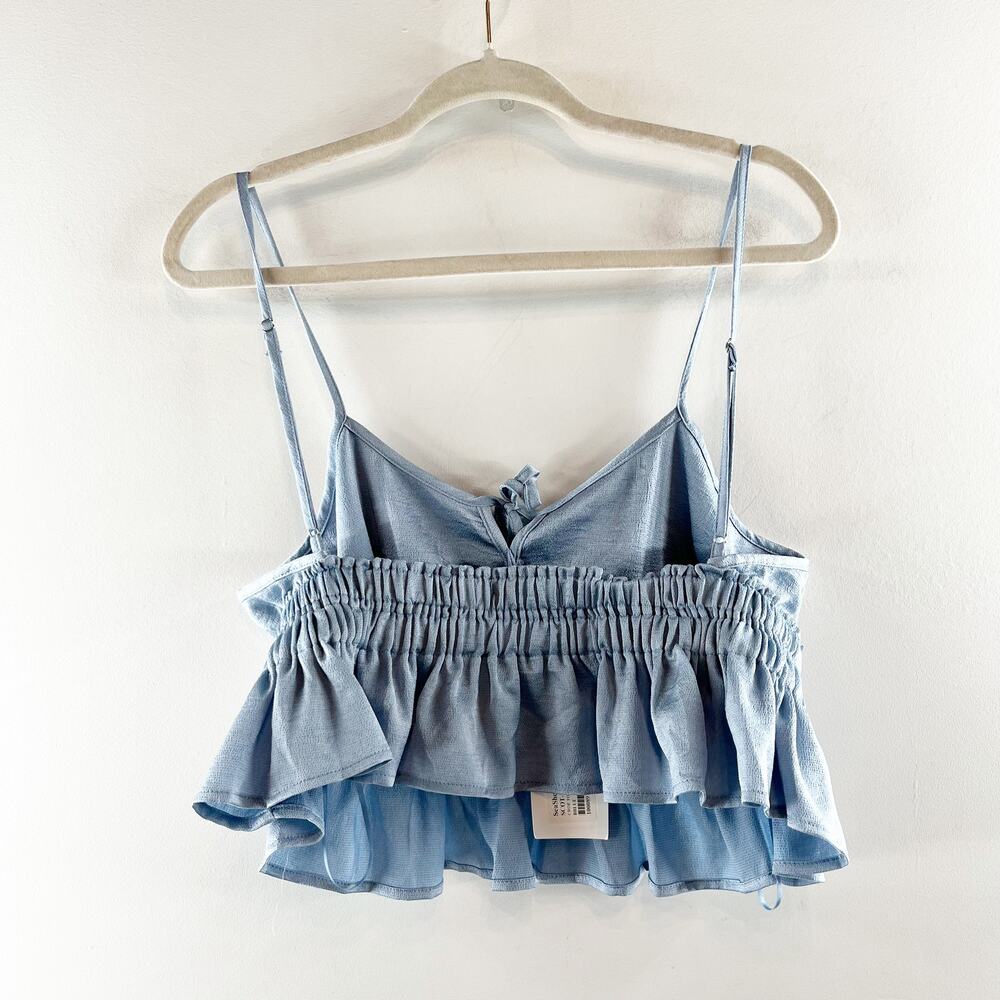SeaShell Satin Cropped Peplum Ruffle Tank Top Blue Large - Picture 4 of 5